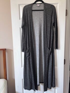 LuLaRoe White & Black Striped Sarah Duster Cardigan